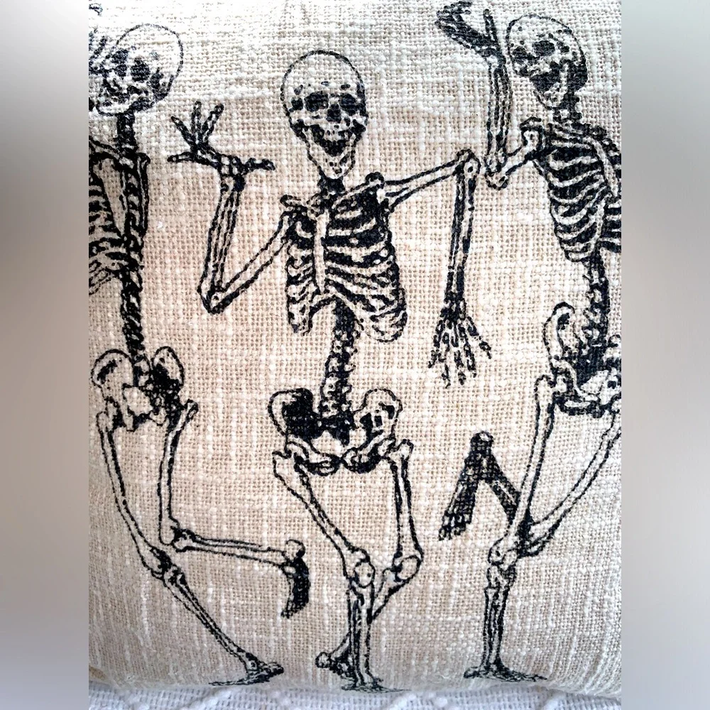 Halloween Decor Pillow Funny Dancing Skeletons Tan- NWT